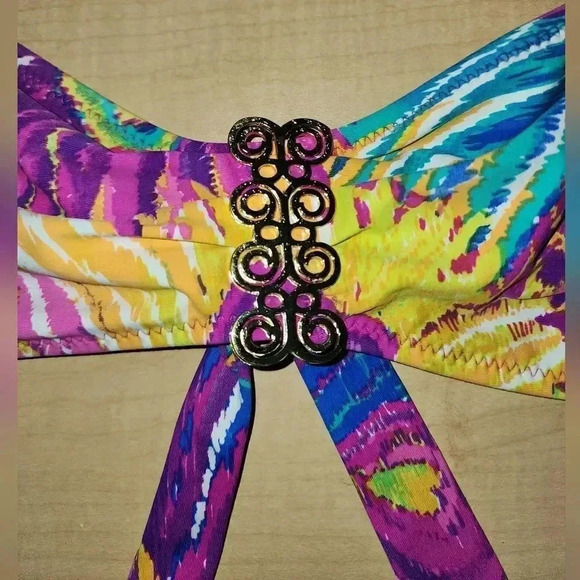 Trina Turk Tropical Bikini Top Swimwear Swimsuit Halter Neck Tie Back 6 or S M - Picture 5 of 6